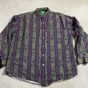 VTG Grand Slam Shirt Mens L Green Purple AOP Retro Golf 90s Menswear Heritage